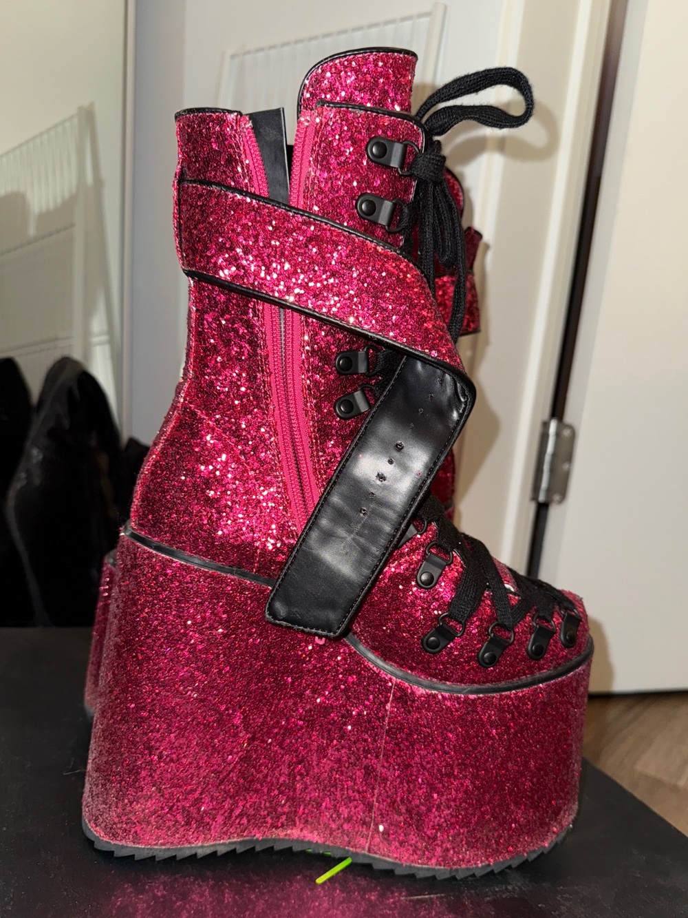 Club Exx Pink Glitter Rave Boots | Size 5 - Picture 3 of 8
